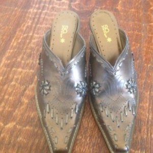 SO * BRONZE Decorative WESTERN Slide BOOTS * slightly metallic * sz 8 B *EUC